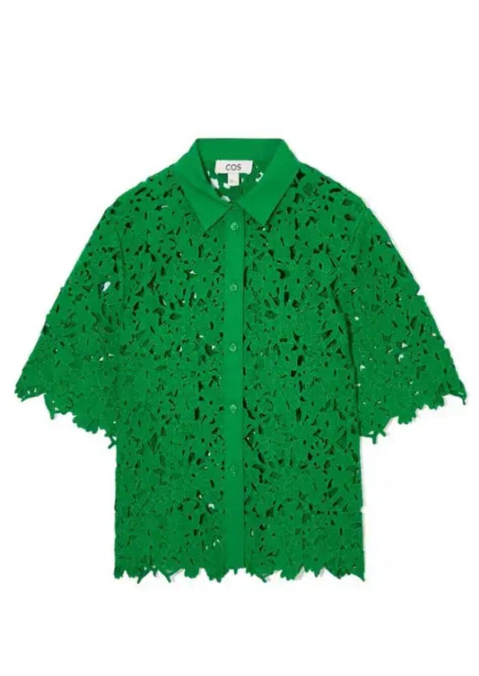 COS Broderie Anglaise Short Sleeve Cotton Button-Up Shirt size 14